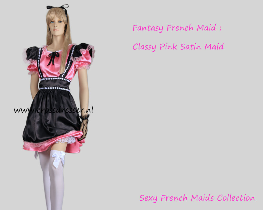 Fantasy French Maid Costume - A Classic Pink Satin Sexy French Maid Crossdresser Costume